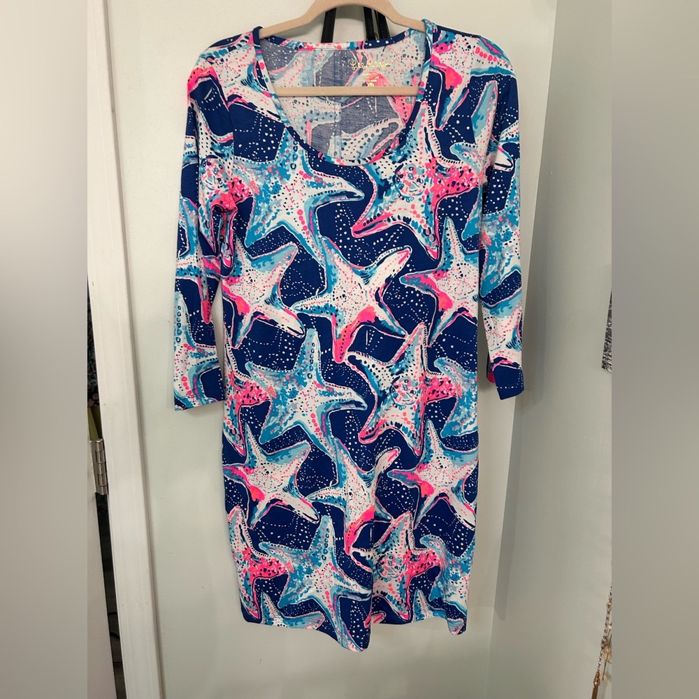 Lilly Pulitzer Blue and Pink Starfish Long Sleeve Dress